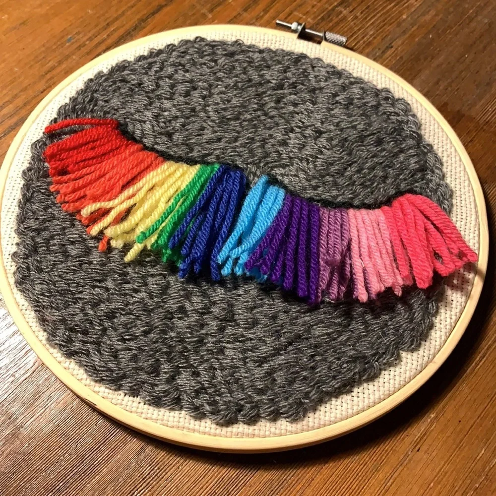Rainbow lashes, punch needle wall art!!